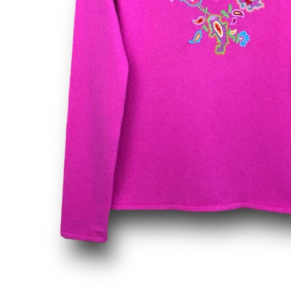 Ralph Lauren Black Lable 100% Cashmere V Neck Paisley Embroidered Sweater Pink L - Picture 10 of 13